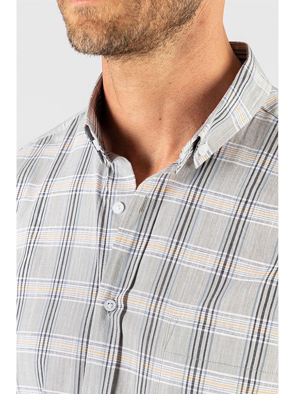 Siyah Klasik Fit Kısa Kol Ekoseli Keten Pamuk Erkek Renkli Gömlek-2