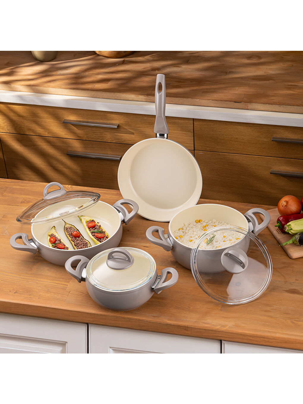 Crystal 7 Parça Güveç Seti Bej-6