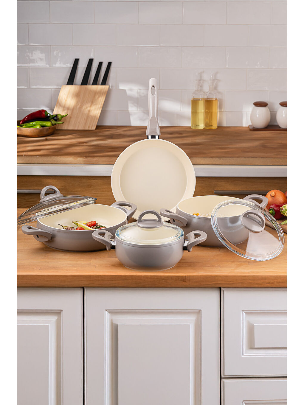 Crystal 7 Parça Güveç Seti Bej-1