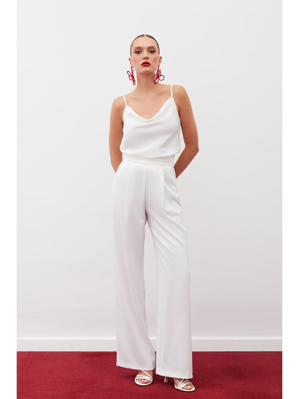 Degaje Yaka Saten Bluz - Ekru-1