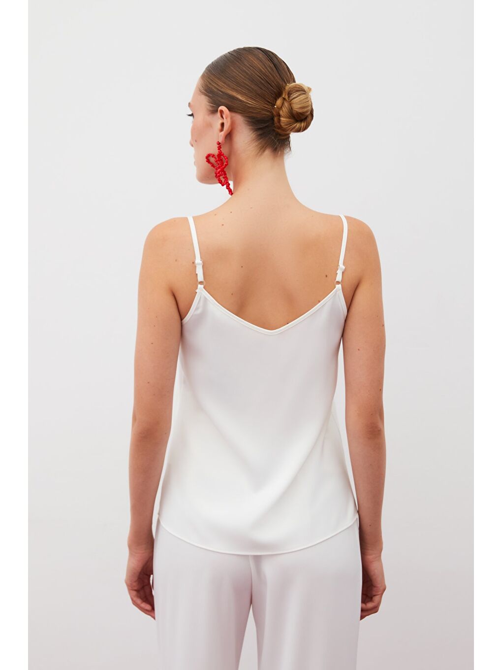 Degaje Yaka Saten Bluz - Ekru-5