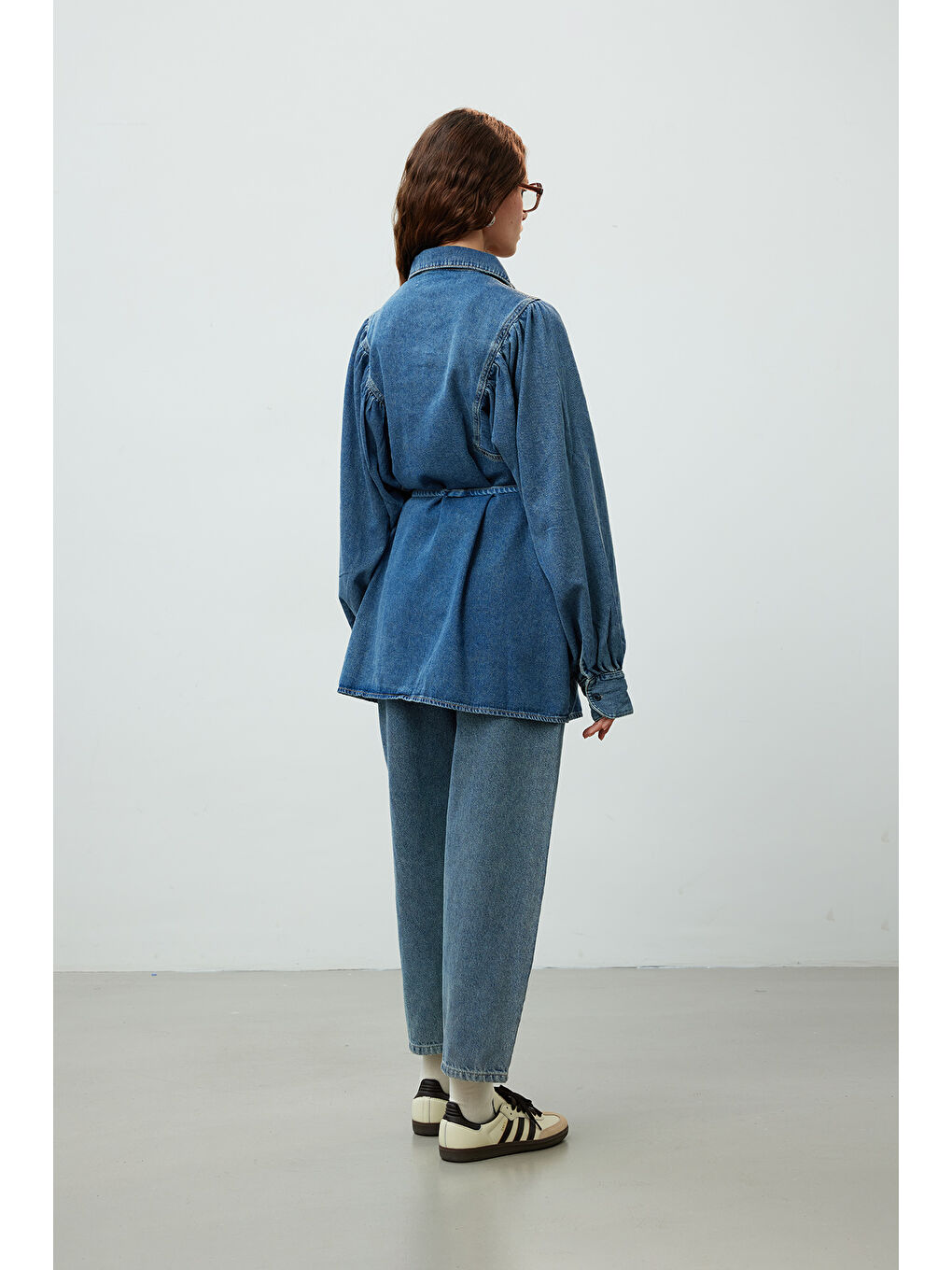 Balon Kol Denim Gömlek Mavi-2