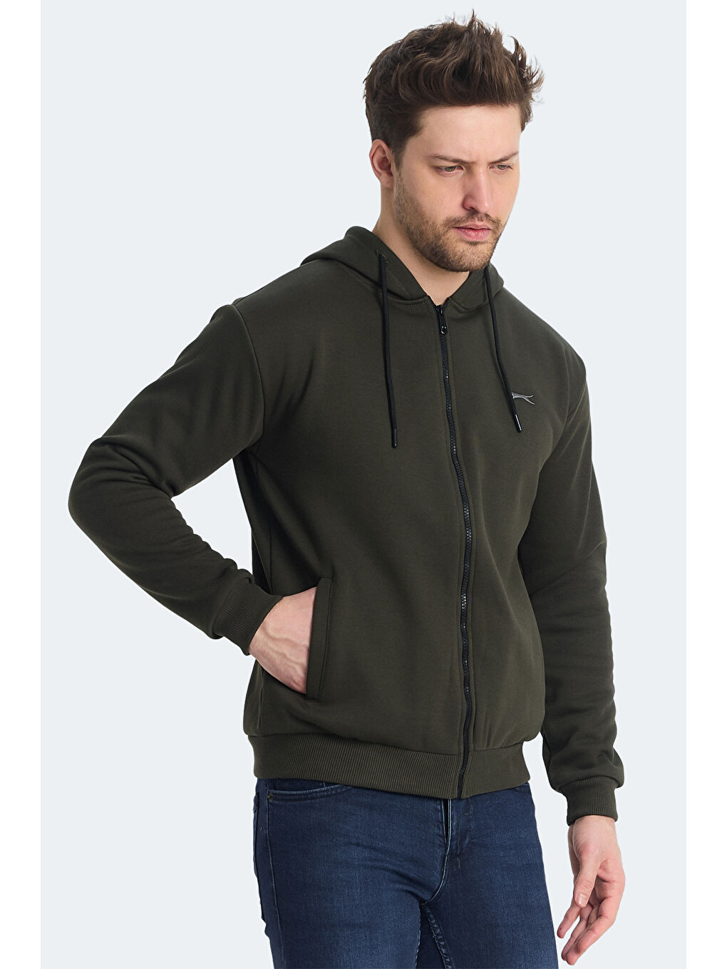 KOZZAX Erkek Fermuarlı Sweatshirt Haki-3