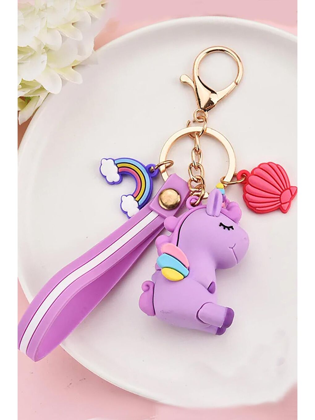 New Obsessions Charm Süslü Silikon Unicorn 3D Anahtarlık Mor