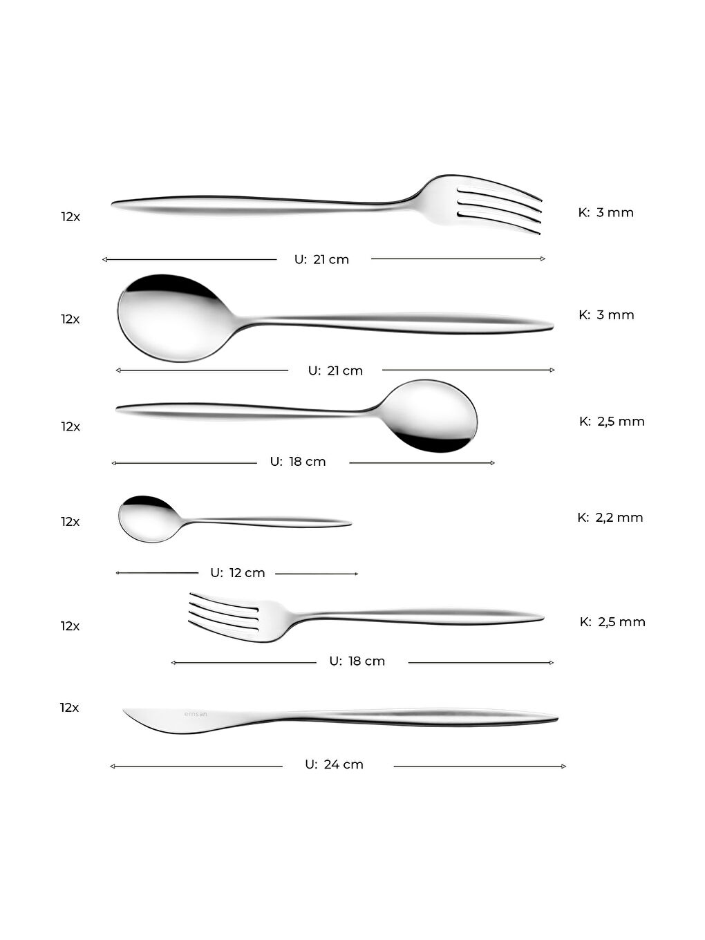 Gri Nova 72 Parça 12 Kişilik Çatal Kaşık Bıçak Takımı Lüks Kutulu-5