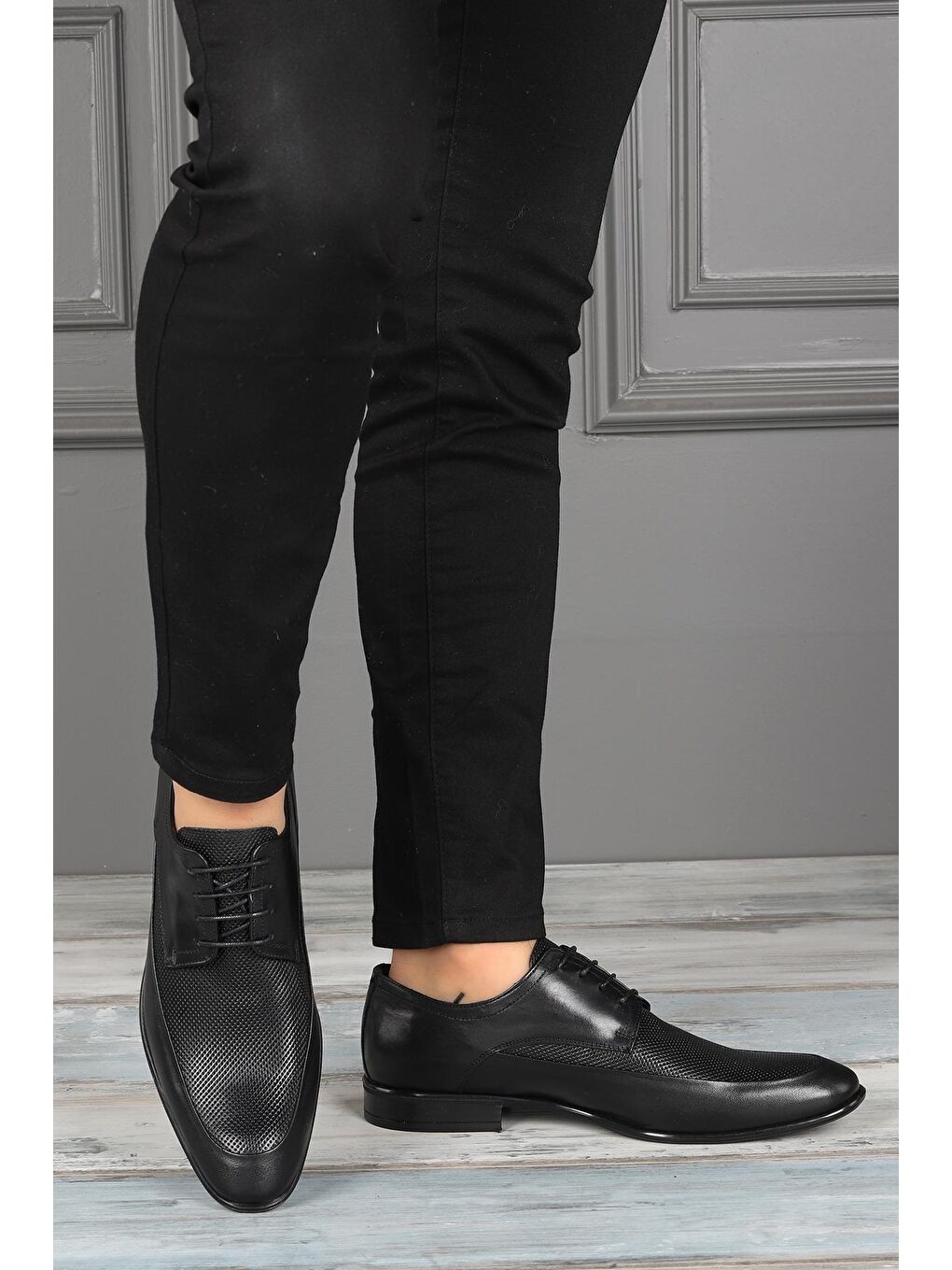 Siyah 1907 %100 Deri Pvc Taban Günlük Klasik Erkek Ayakkabı-1