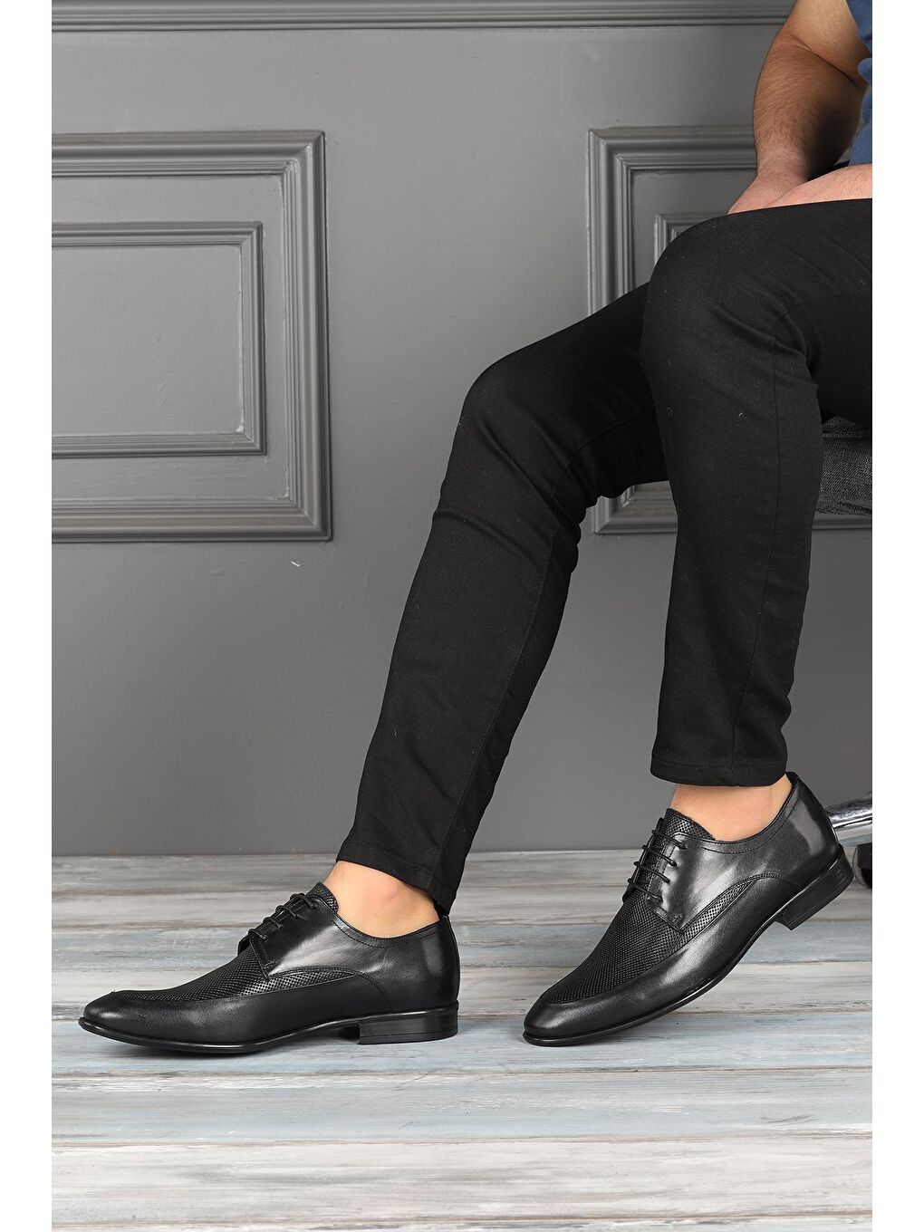 Siyah 1907 %100 Deri Pvc Taban Günlük Klasik Erkek Ayakkabı-2