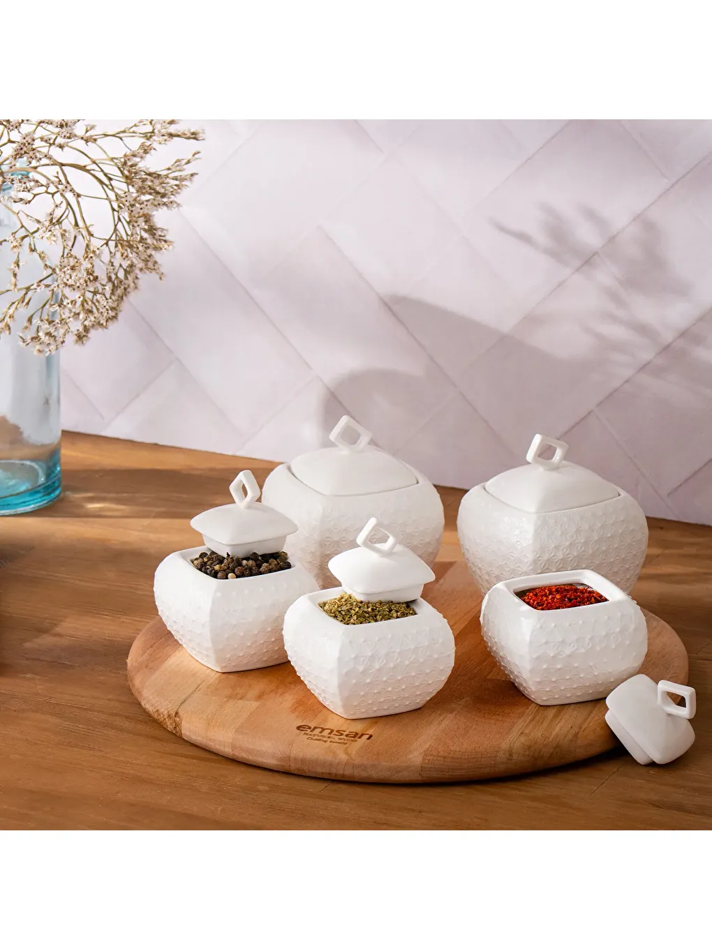 Beyaz Flower 5'li Baharat Takımı-6