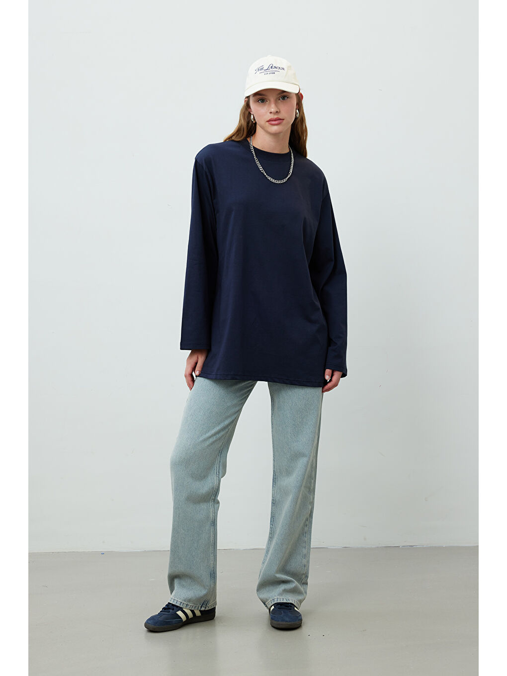 Oversize Pamuklu Sweatshirt Lacivert-4