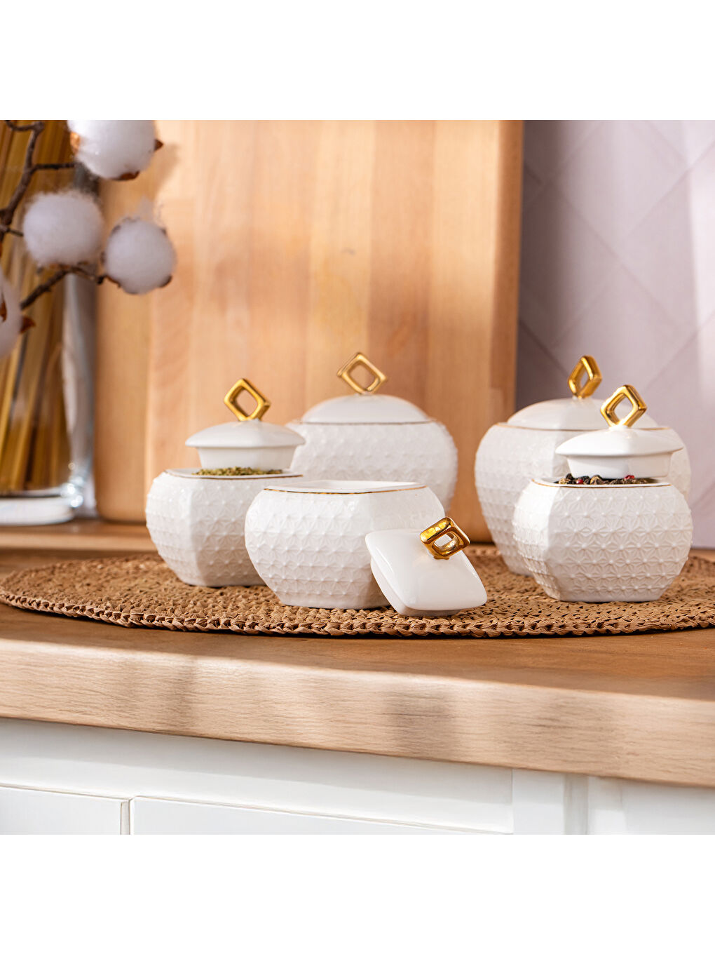 Beyaz Flower Gold 5'li Baharat Takımı-6