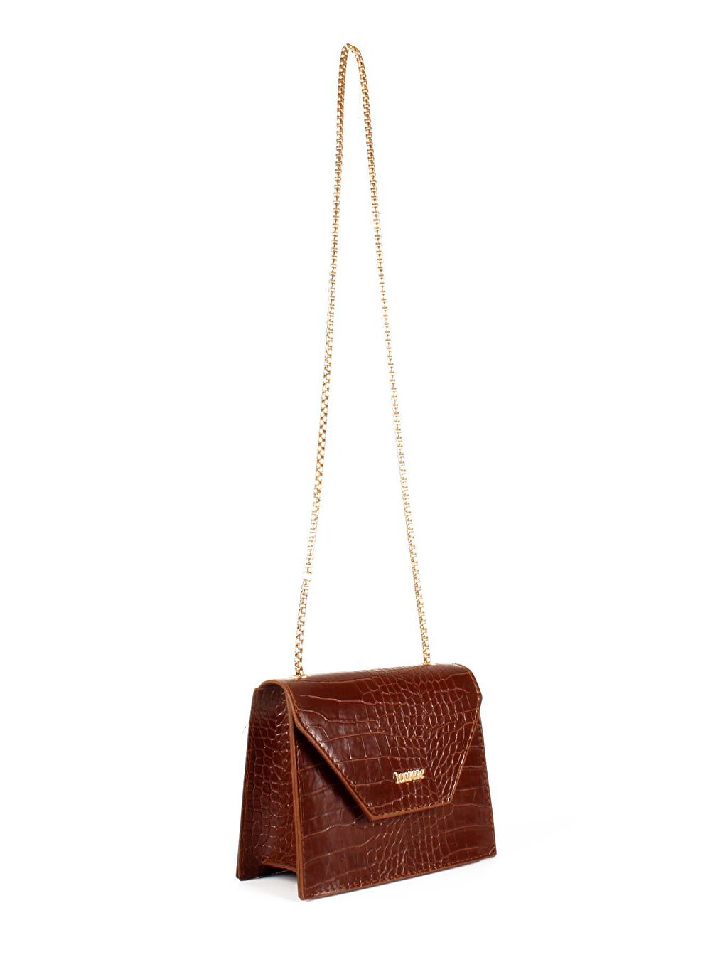 Bordo Kadın Zincir Askılı Timsah Desenli Yazı Detaylı Omuz Çantası (20739)-1