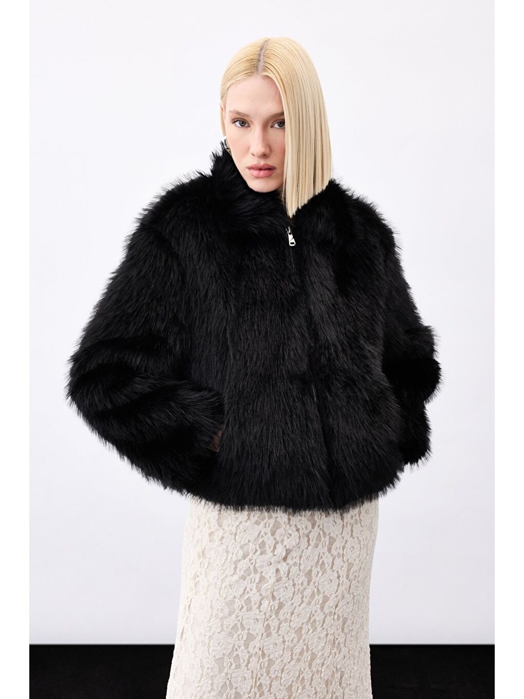 Fermuarlı Kürk - Siyah