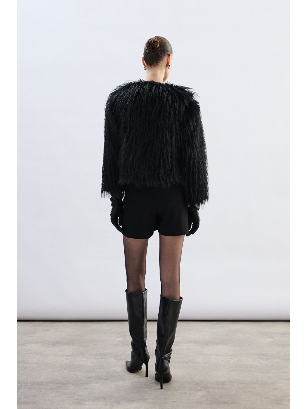 Bisiklet Yaka Suni Kürk - Siyah-7