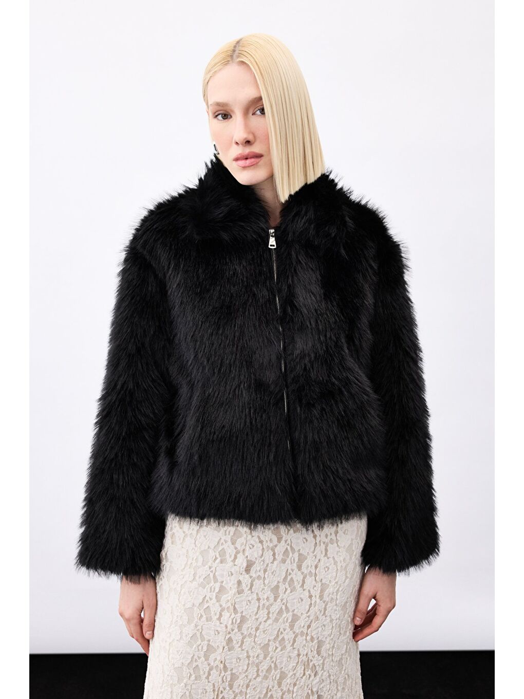 Fermuarlı Kürk - Siyah-2