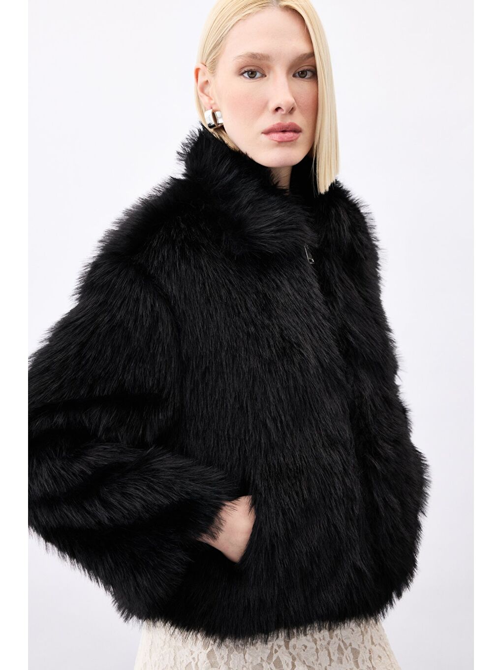 Fermuarlı Kürk - Siyah-3