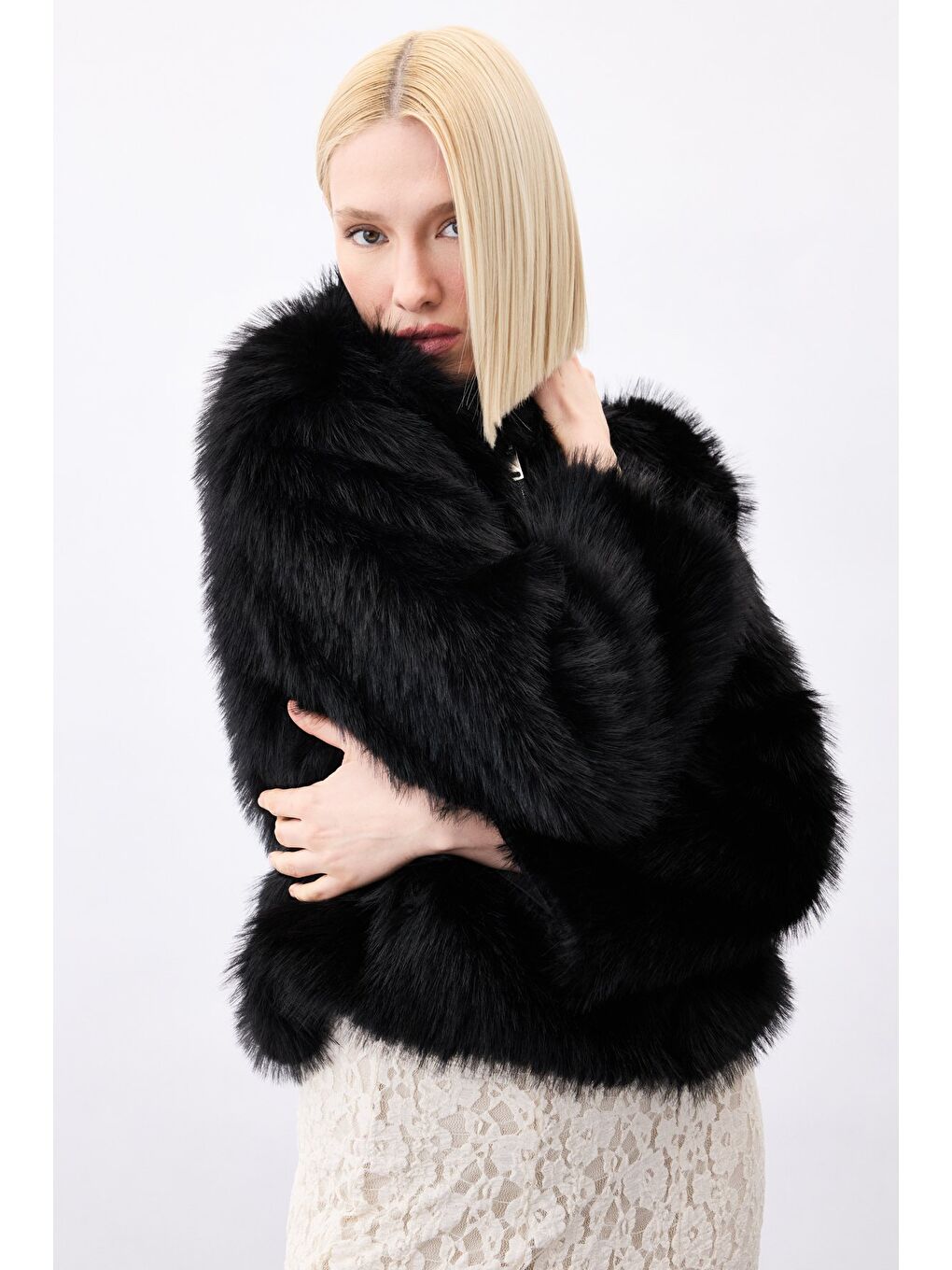 Fermuarlı Kürk - Siyah-4