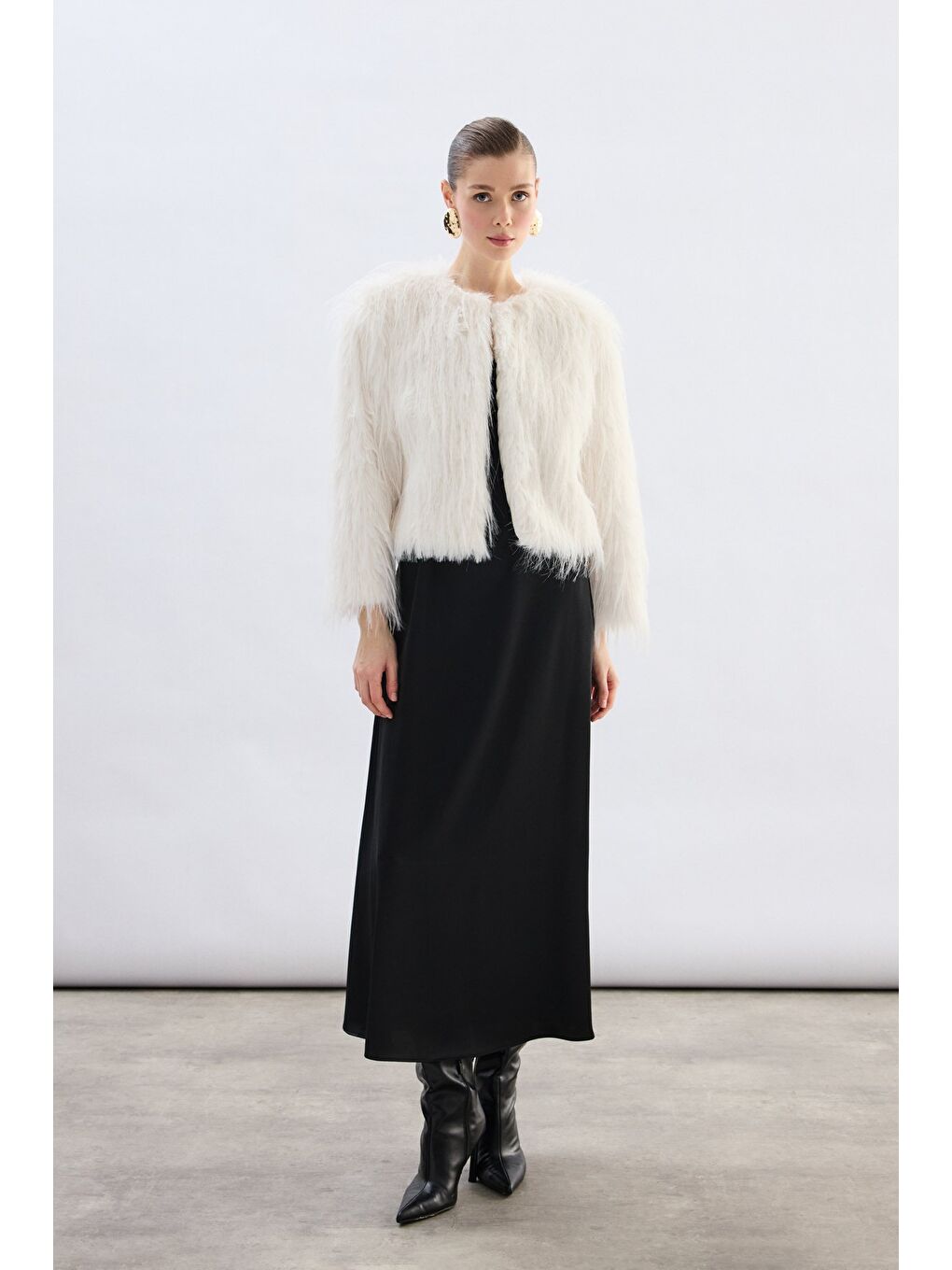 Bisiklet Yaka Suni Kürk - Ekru-1