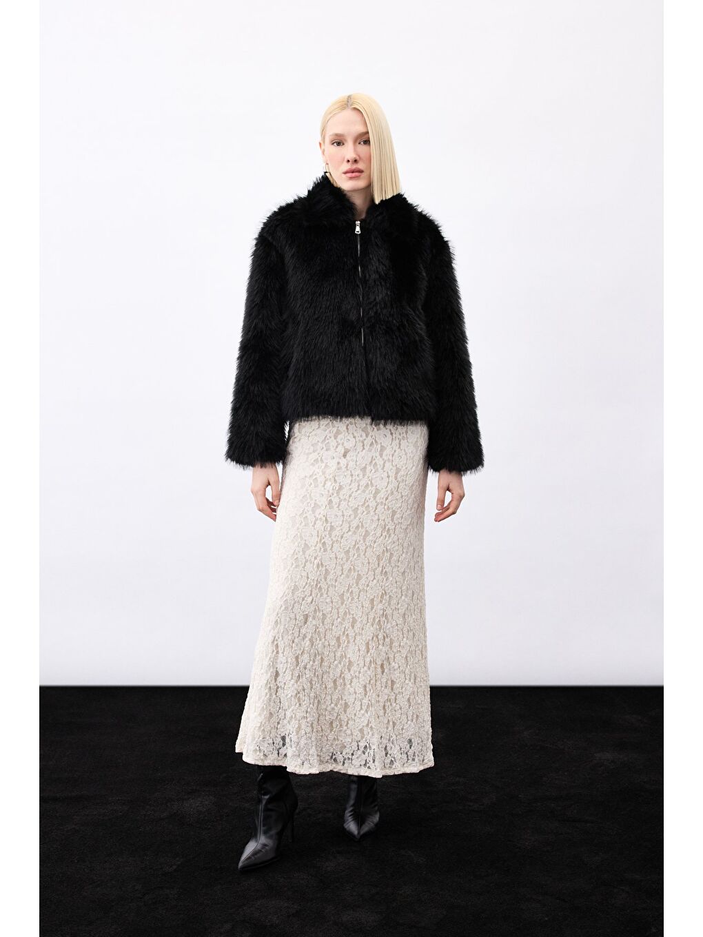 Fermuarlı Kürk - Siyah-5