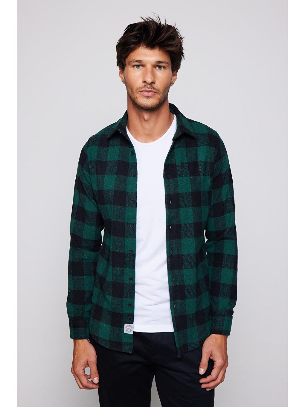 Karışık Slim Fit Dar Kesim Kareli Spor Yaka Oduncu Erkek Gömlek-1