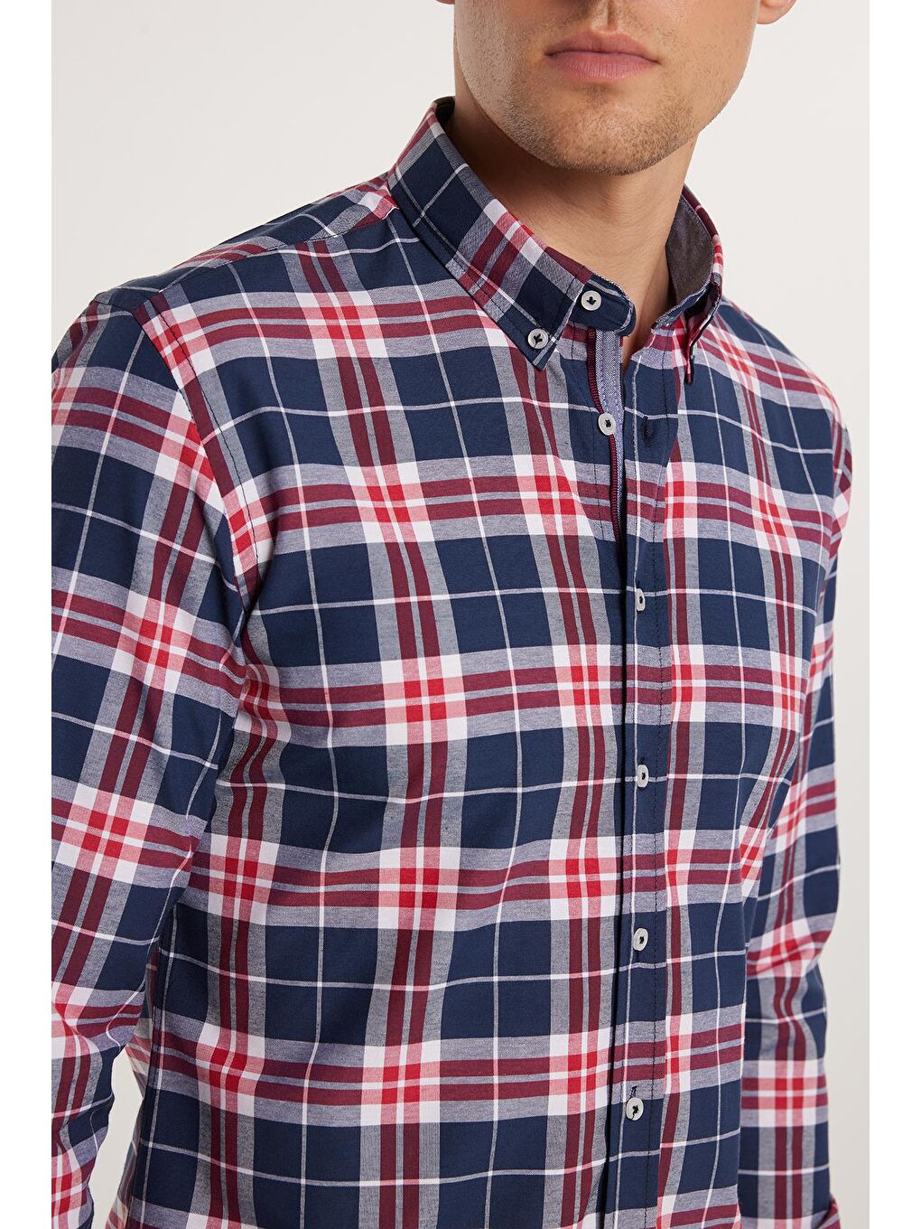 Karışık Erkek Slim Fit Dar Kesim Uzun Kollu Pamuklu Kolay Ütü Kareli Düğmeli Yaka Gömlek-2