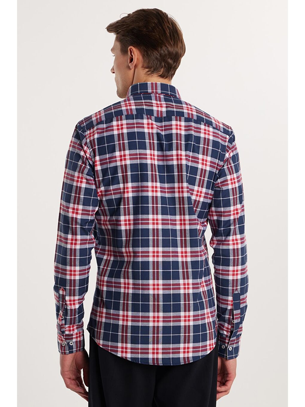 Karışık Erkek Slim Fit Dar Kesim Uzun Kollu Pamuklu Kolay Ütü Kareli Düğmeli Yaka Gömlek-4