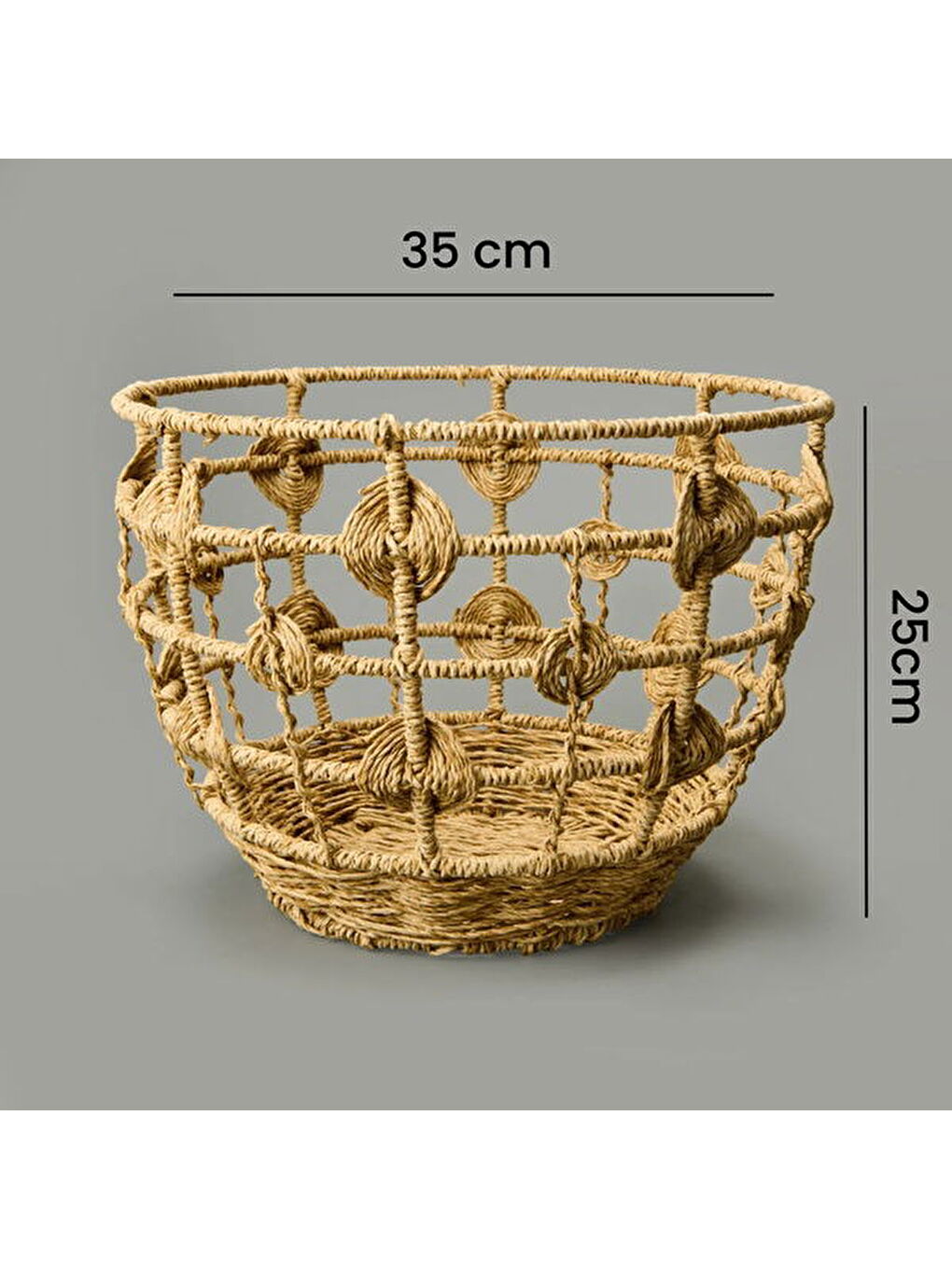 Sun Madness Örgü Dekoratif Sepet - Bej - 35x25 cm-4