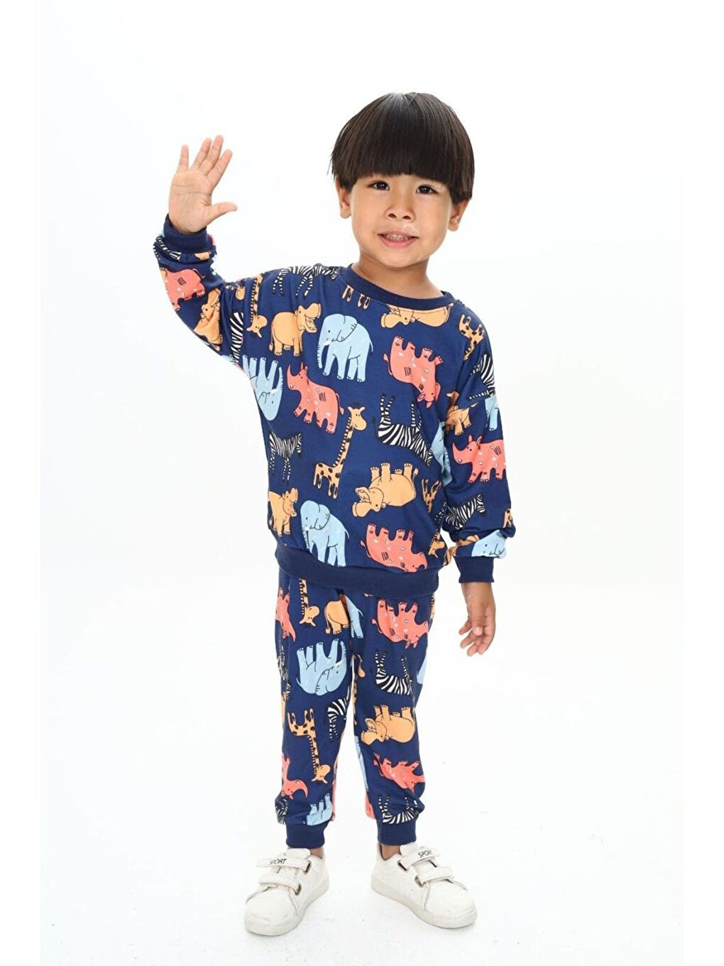 Lacivert Fil Desenli Bisiklet Yaka Alt Üst Takım-1