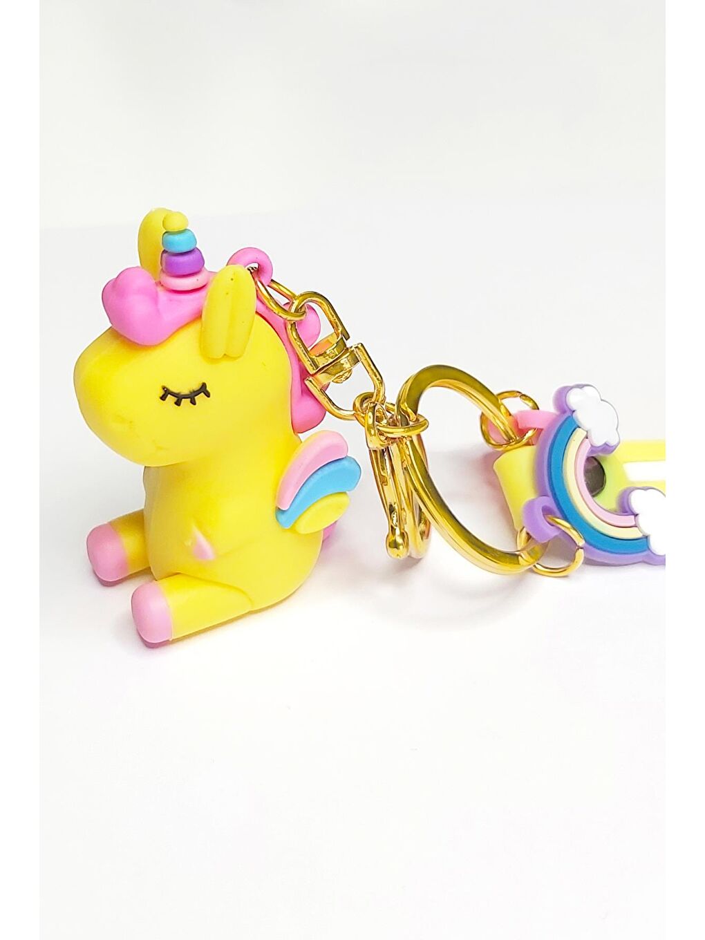 New Obsessions Charm Süslü Silikon Unicorn 3D Anahtarlık Sarı - 4