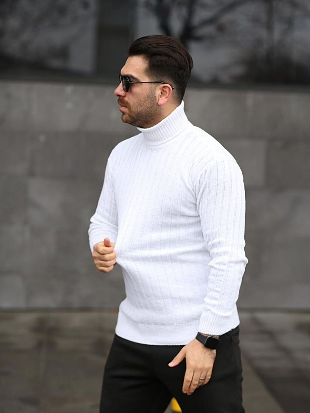 Beyaz Boğazlı Balıkçı Yaka Kışlık Triko Erkek Uzun Kollu Kazak-2