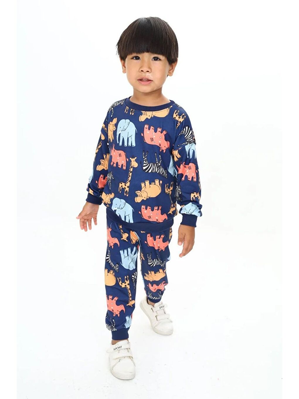 Lacivert Fil Desenli Bisiklet Yaka Alt Üst Takım-2