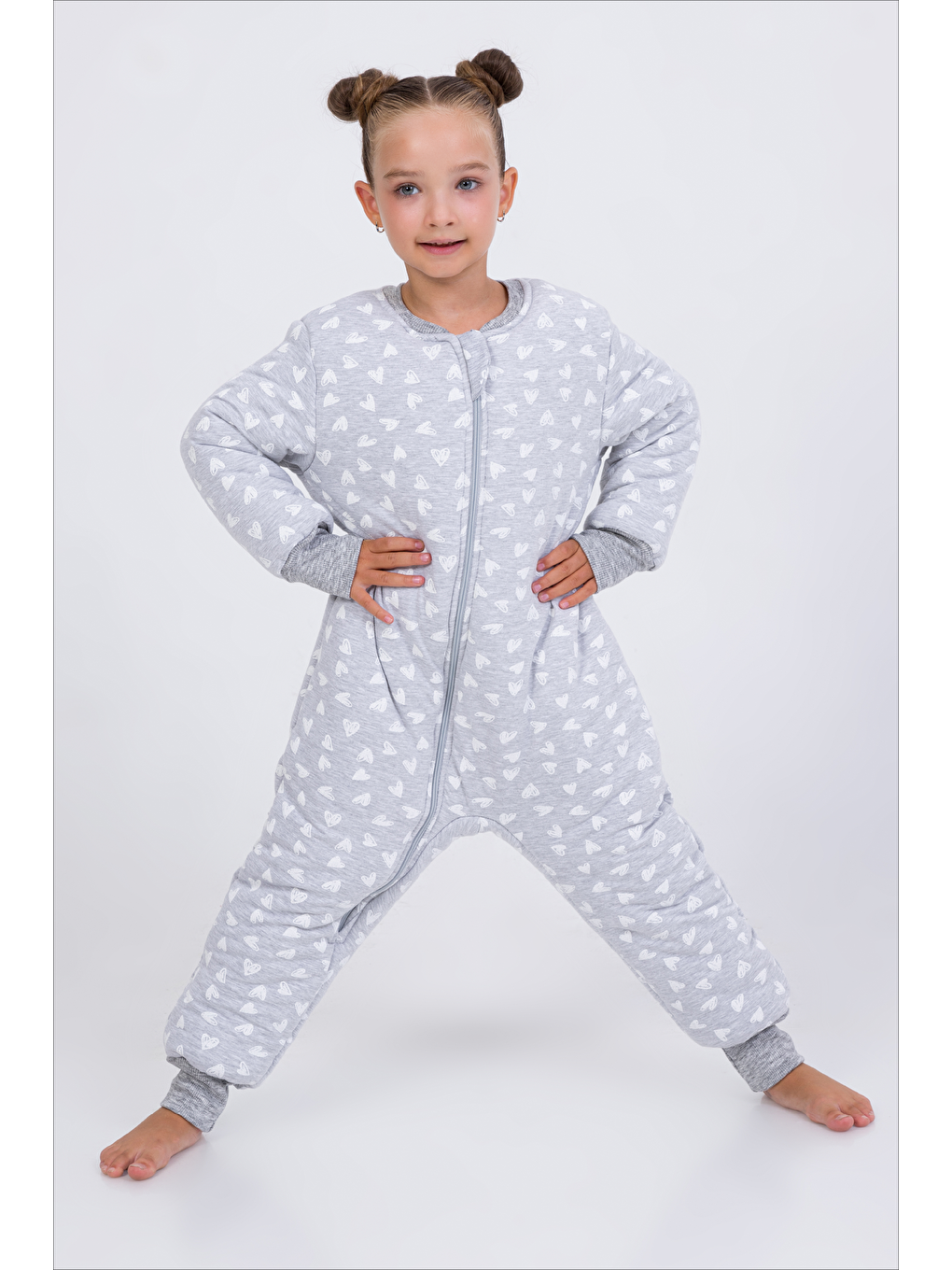 Gri Kız Erkek Çocuk Kalın Elyaf Dolgulu Premium Kalite 2.5 Tog Desenli Uyku Tulumu