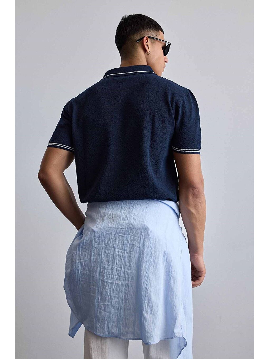 Erkek Regular Fit Saç Örgü Detaylı Triko Polo Yaka T Shirt Lacivert-6