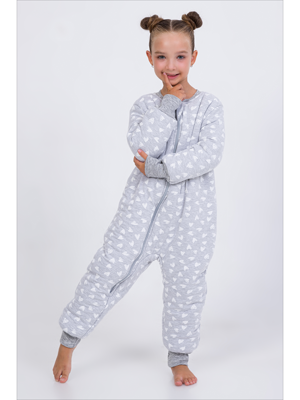 Gri Kız Erkek Çocuk Kalın Elyaf Dolgulu Premium Kalite 2.5 Tog Desenli Uyku Tulumu-3