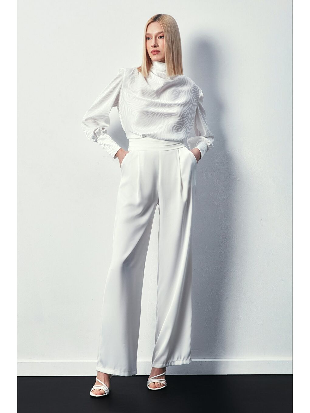 Drapeli Desenli Bluz - Ekru-5