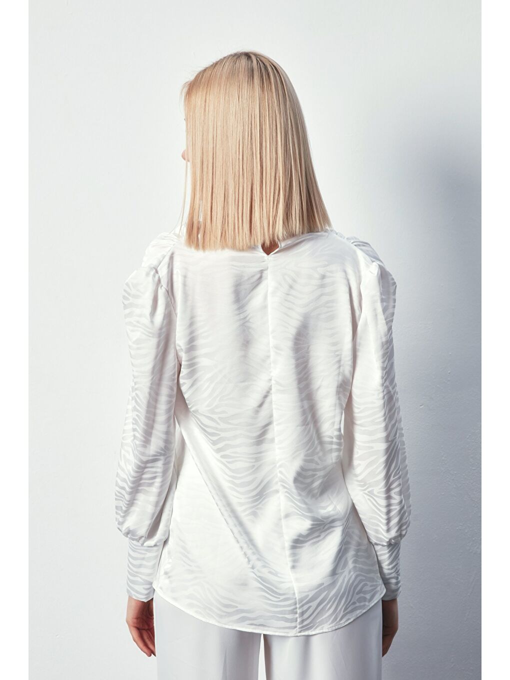 Drapeli Desenli Bluz - Ekru-6