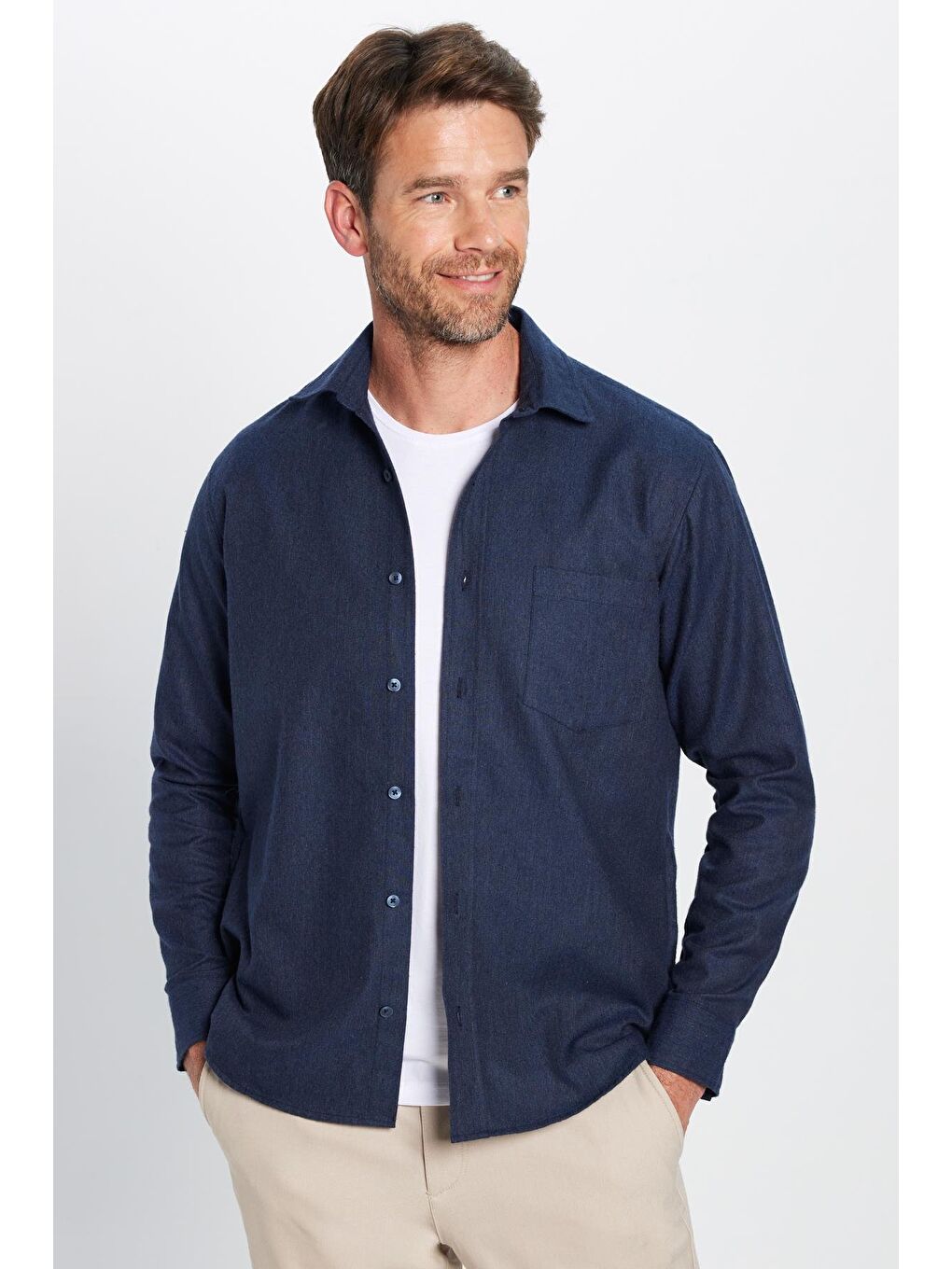 Erkek Regular Fit Klasik Kesim Pamuklu Tek Cepli Armürlü Kışlık Oduncu Lacivert Gömlek-1