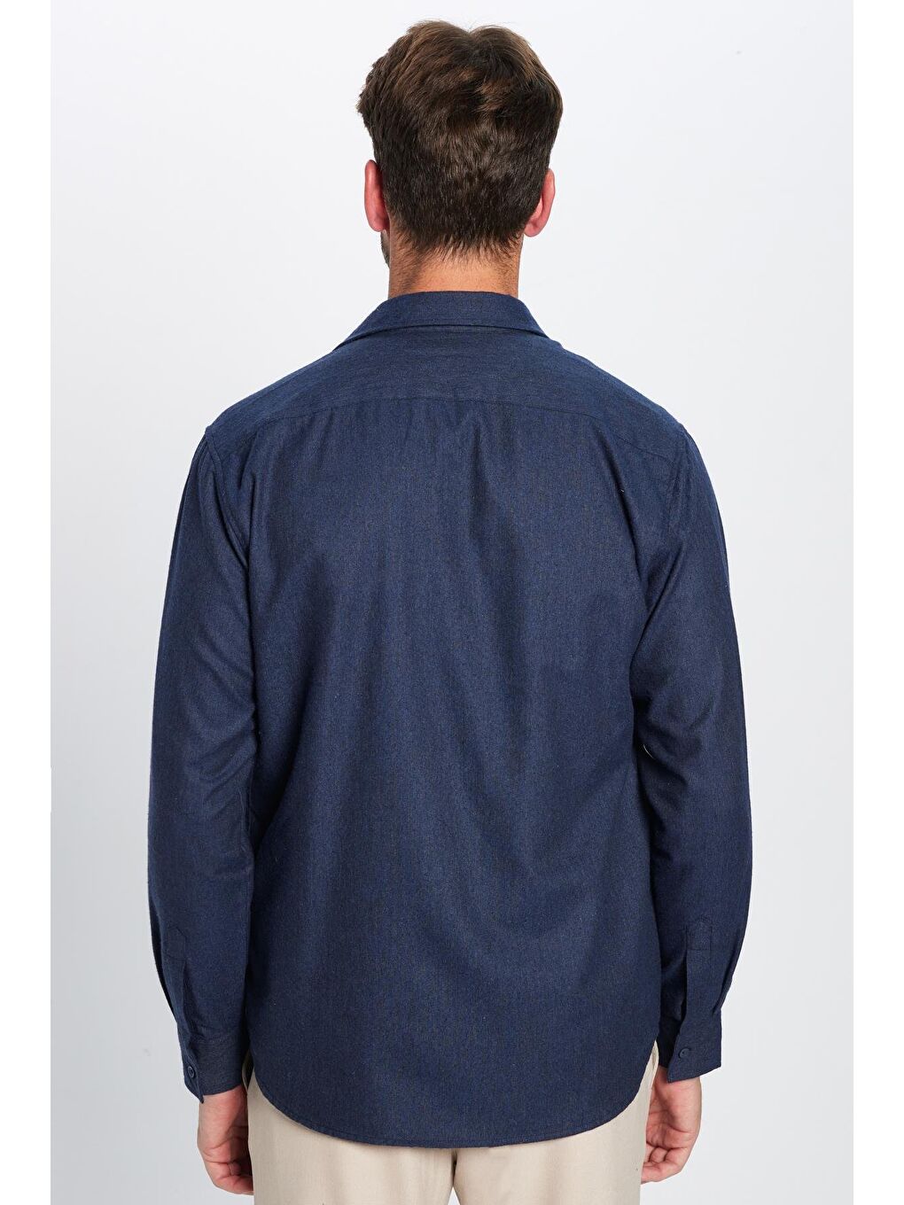 Erkek Regular Fit Klasik Kesim Pamuklu Tek Cepli Armürlü Kışlık Oduncu Lacivert Gömlek-4