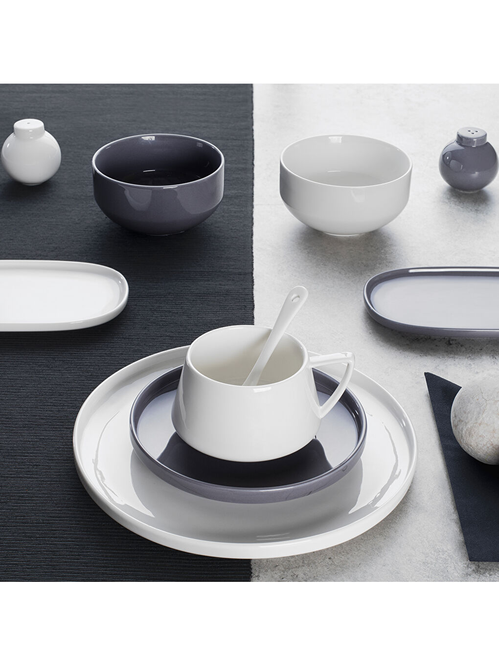 Parla 32 Parça 6 Kişilik Kahvaltı Takımı Gri Beyaz-6