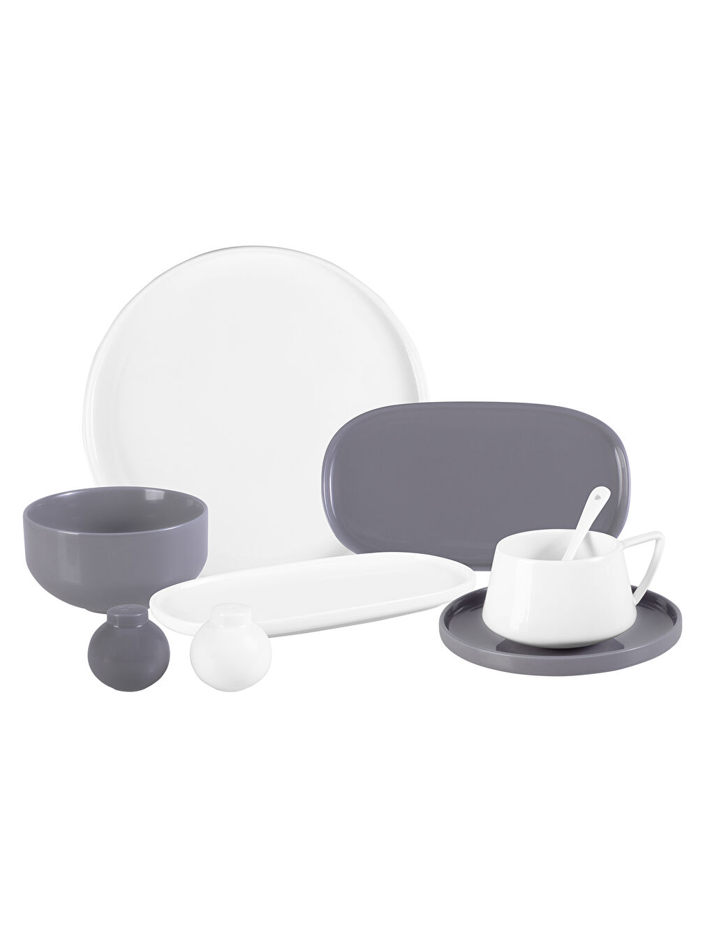 Parla 32 Parça 6 Kişilik Kahvaltı Takımı Gri Beyaz-8