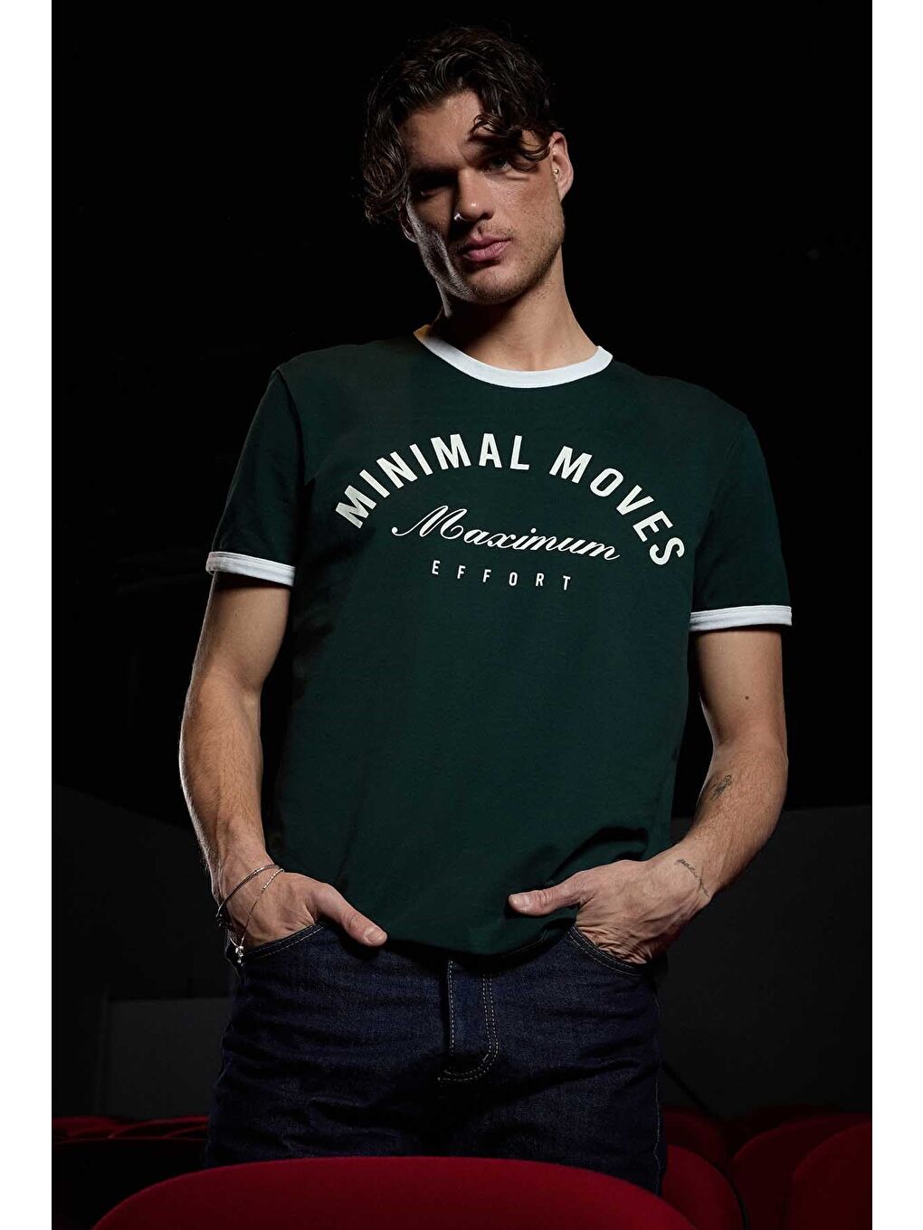 Erkek Regular Fit Kontrast Detaylı T-Shirt Koyu Yeşil-2