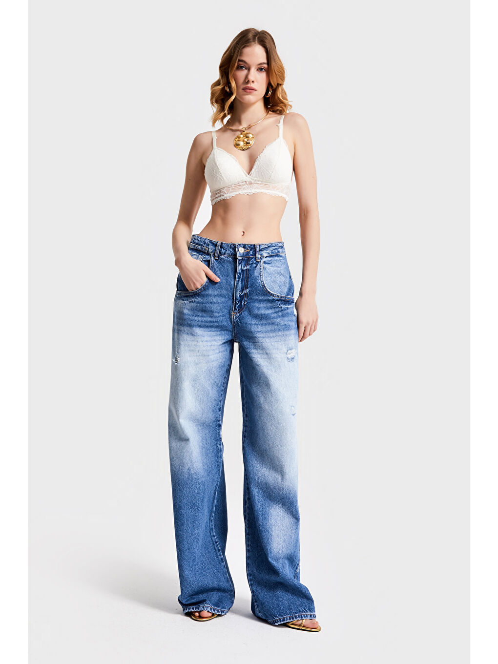 Kadın Mavi Jean Rengi 10S5-4 Skater Baggy Fit %100 Pamuk Denim-1