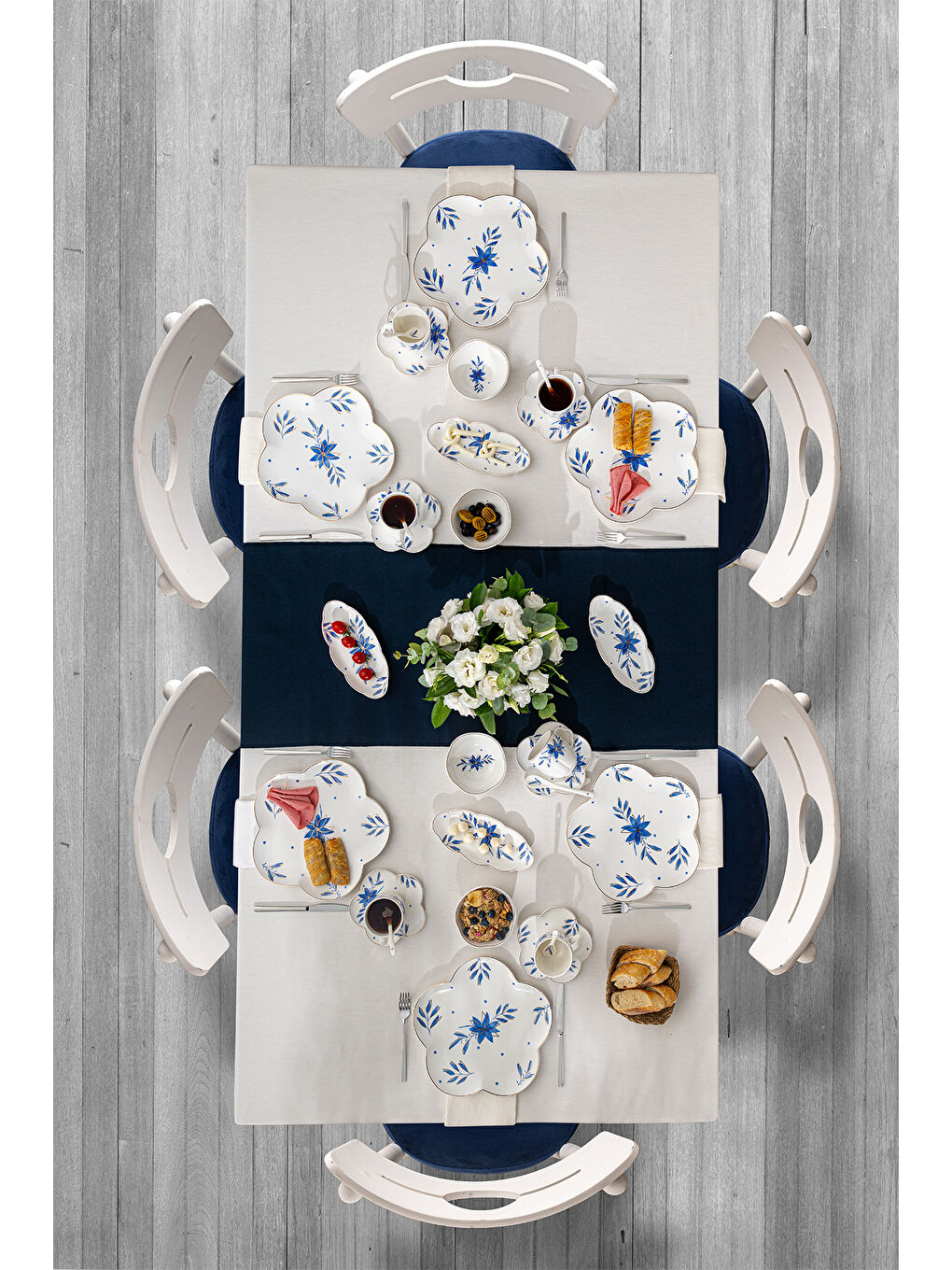 Beyaz İntense Blue Porselen 32 Parça 6 Kişilik Kahvaltı/Servis Takımı-4
