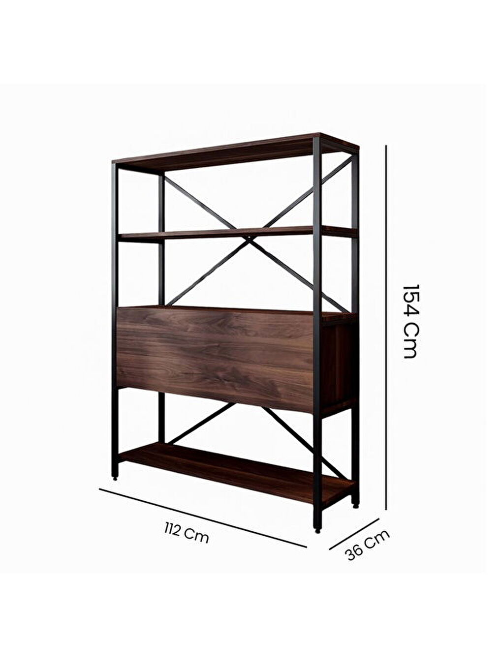 Kahverengi Düşer Kapaklı Kitaplık - Ceviz - 154x36x112 cm-5