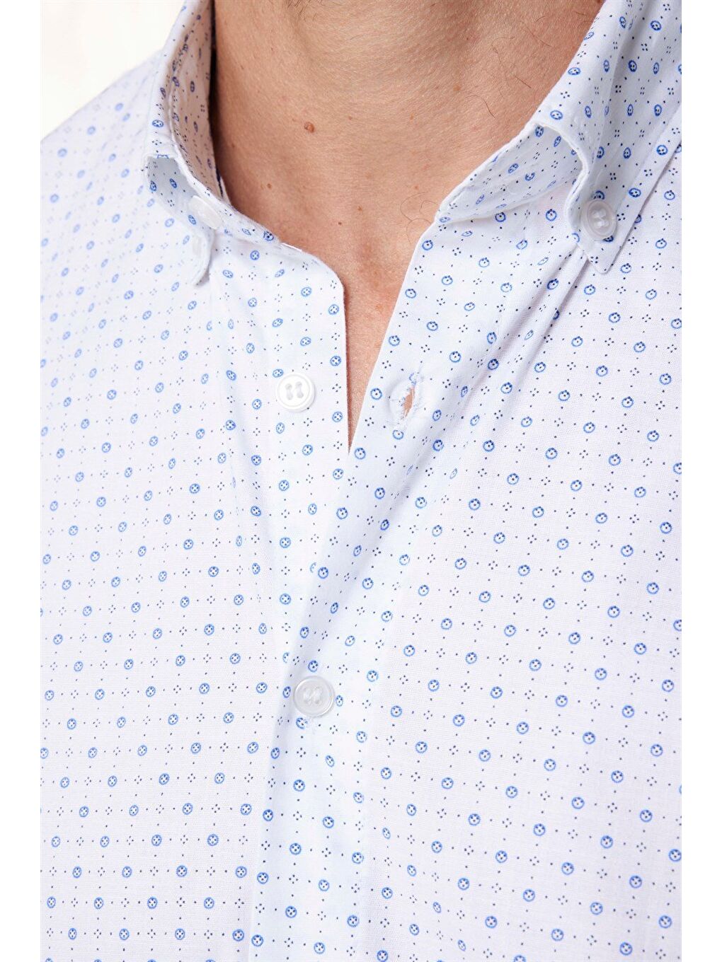 Erkek Regular Fit Klasik Kesim Elastanlı Baskılı Pamuklu Beyaz Gömlek-3