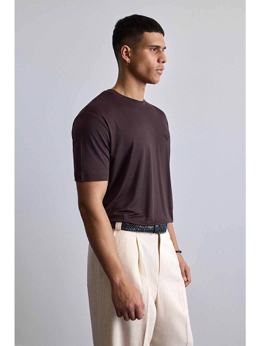 Erkek Relaxed Fit Yumuşak Dokulu Basic T-Shirt Kahverengi-6