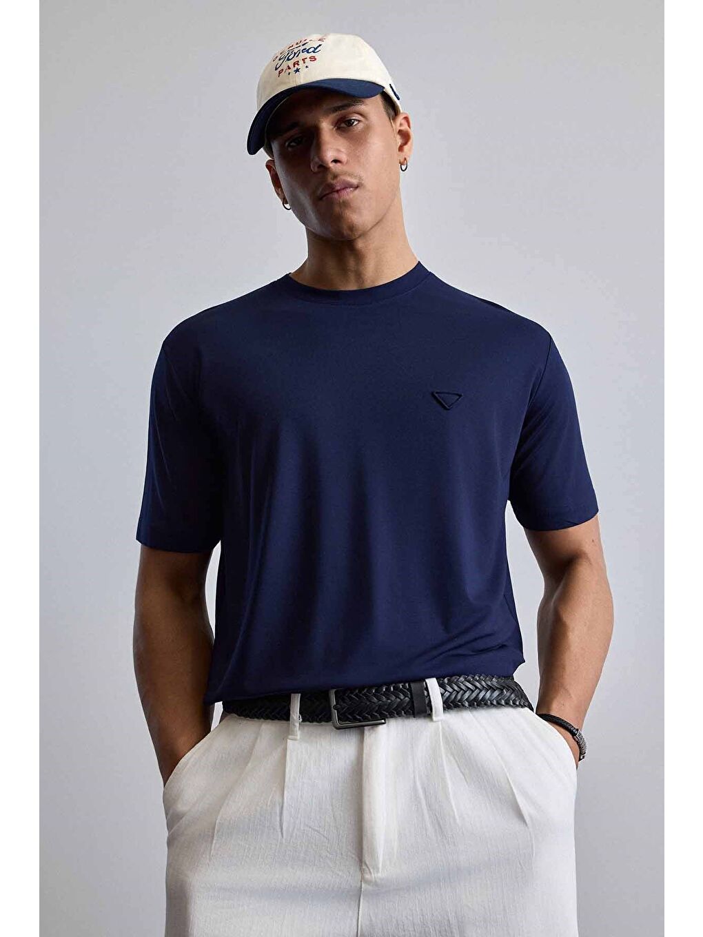 Erkek Relaxed Fit Yumuşak Dokulu Basic T-Shirt Lacivert-2