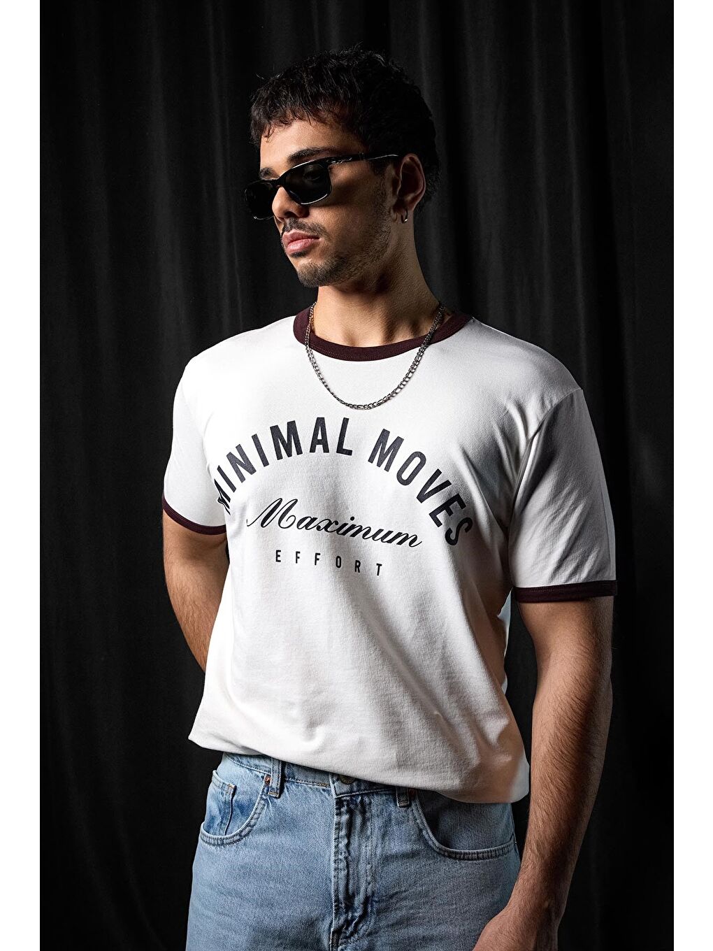 Erkek Regular Fit Kontrast Detaylı T-Shirt Ekru-2