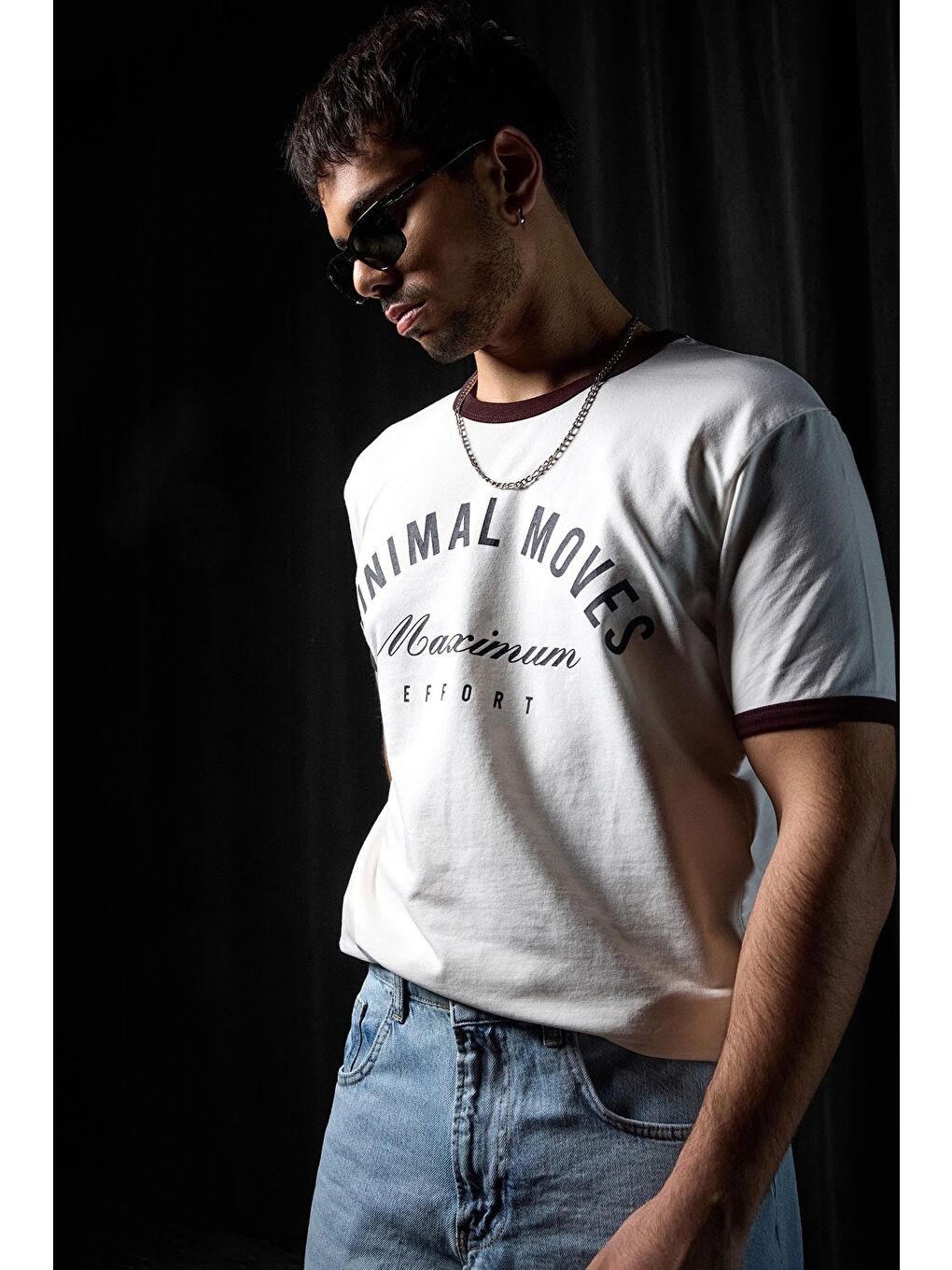 Erkek Regular Fit Kontrast Detaylı T-Shirt Ekru-3