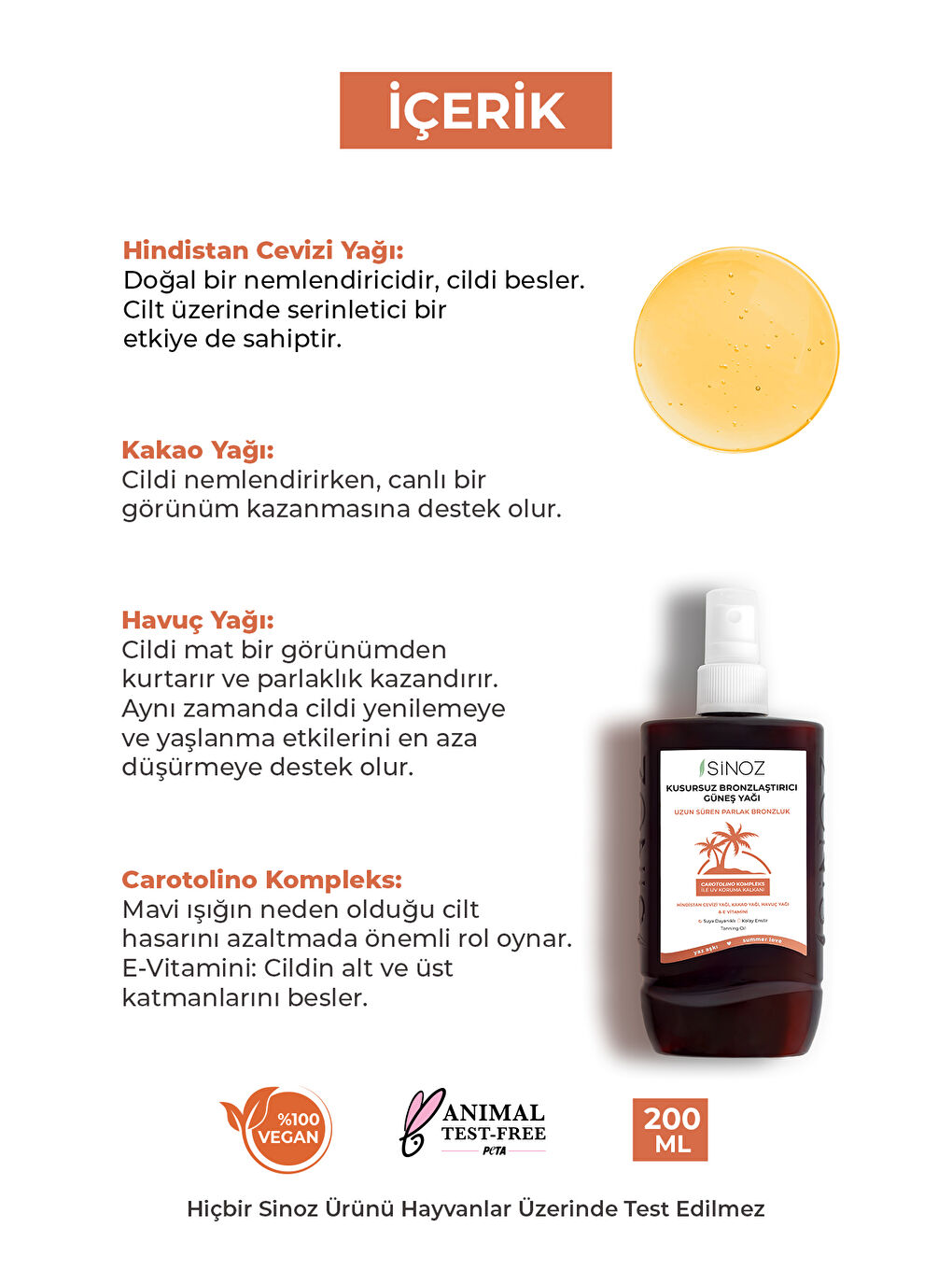 Kusursuz Bronzlaştırıcı Güneş Yağı Spreyi 200 ml Hindistan Cevizi Kakao Havuç Yağı Içeren-2