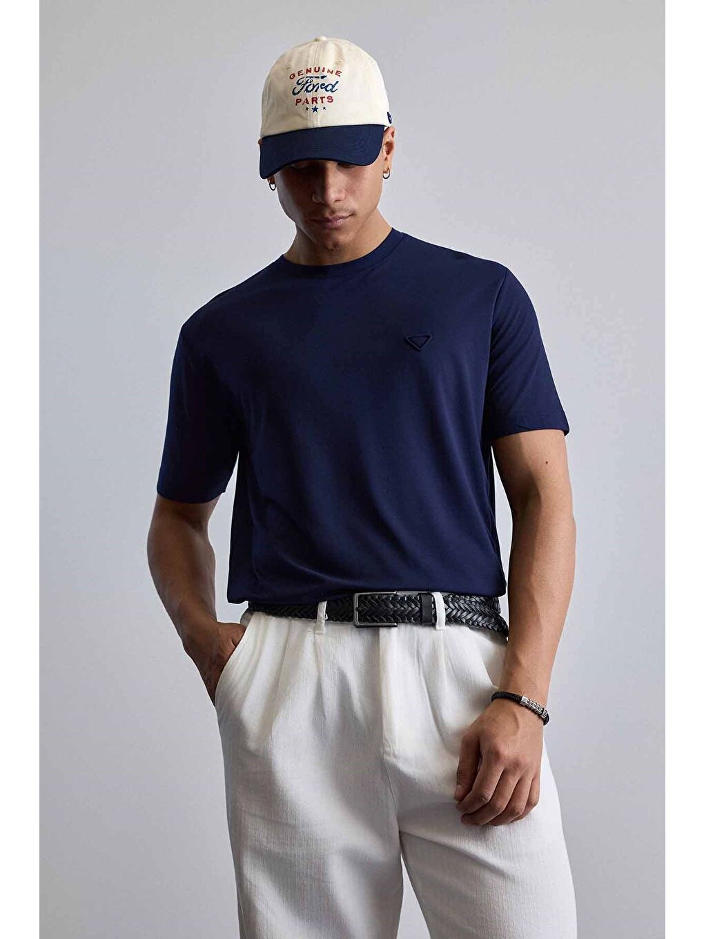 Erkek Relaxed Fit Yumuşak Dokulu Basic T-Shirt Lacivert-5